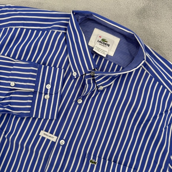 Lacoste Other - Lacoste Regular Fit Striped Button Down Shirt Mens XL 45 White Cotton Blue